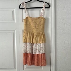 American Eagle Outfitters Yellow and Orange Tiered Floral Dress